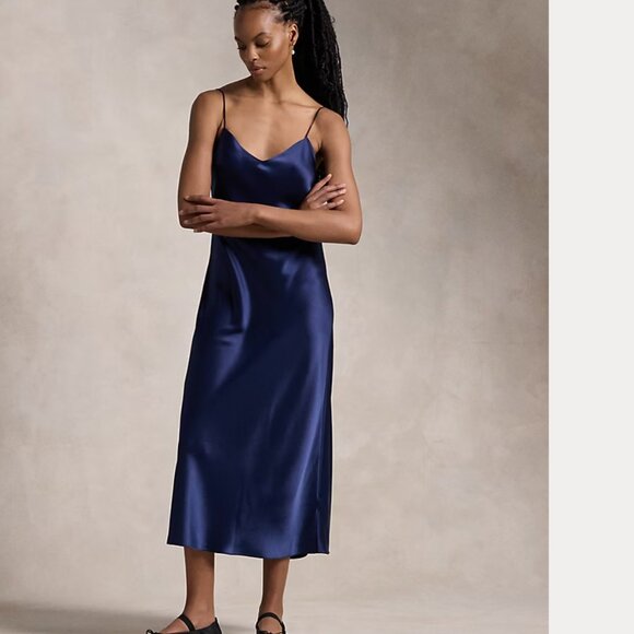 Polo Ralph Lauren Dresses & Skirts - Polo Ralph Lauren Satin Midi Slip Dress in Newport Navy Sz 6